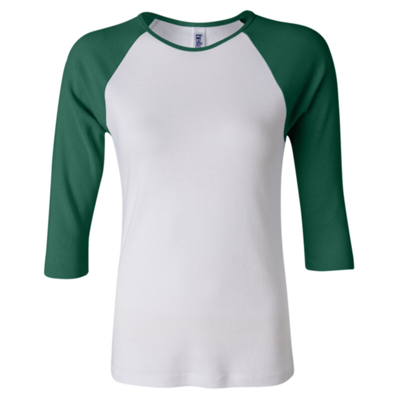 Women's Baby Rib Three Quarter Sleeve Contrast Raglan Tee Thumbnail